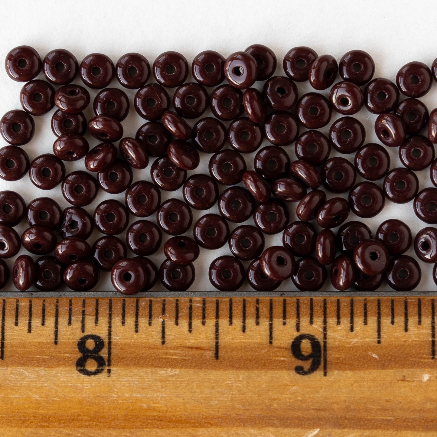 4mm Glass Rondelle Beads - Opaque Dark Brown - 100 Beads