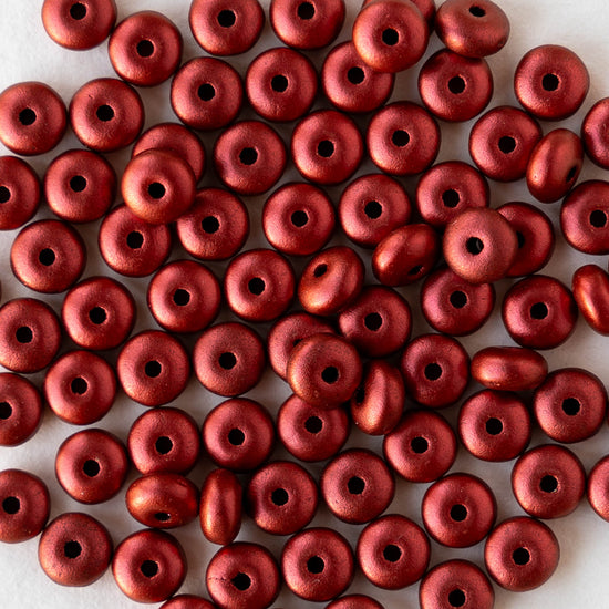 4mm Glass Rondelle Beads - Matte Metallic Lava - 100 Beads