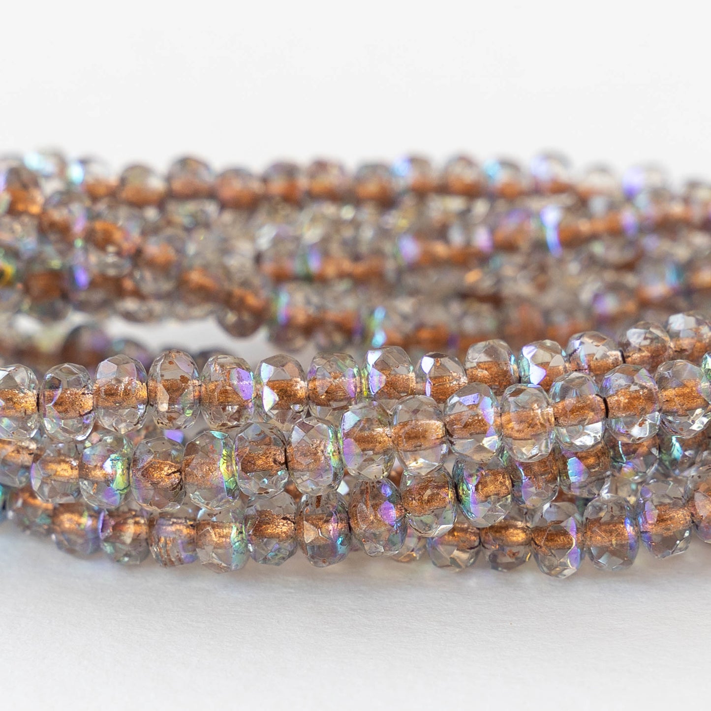 4mm Faceted Rondelle Beads - Copper Lined Crystal AB - 50 beads