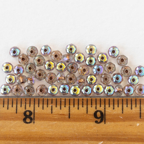 4mm Faceted Rondelle Beads - Copper Lined Crystal AB - 50 beads