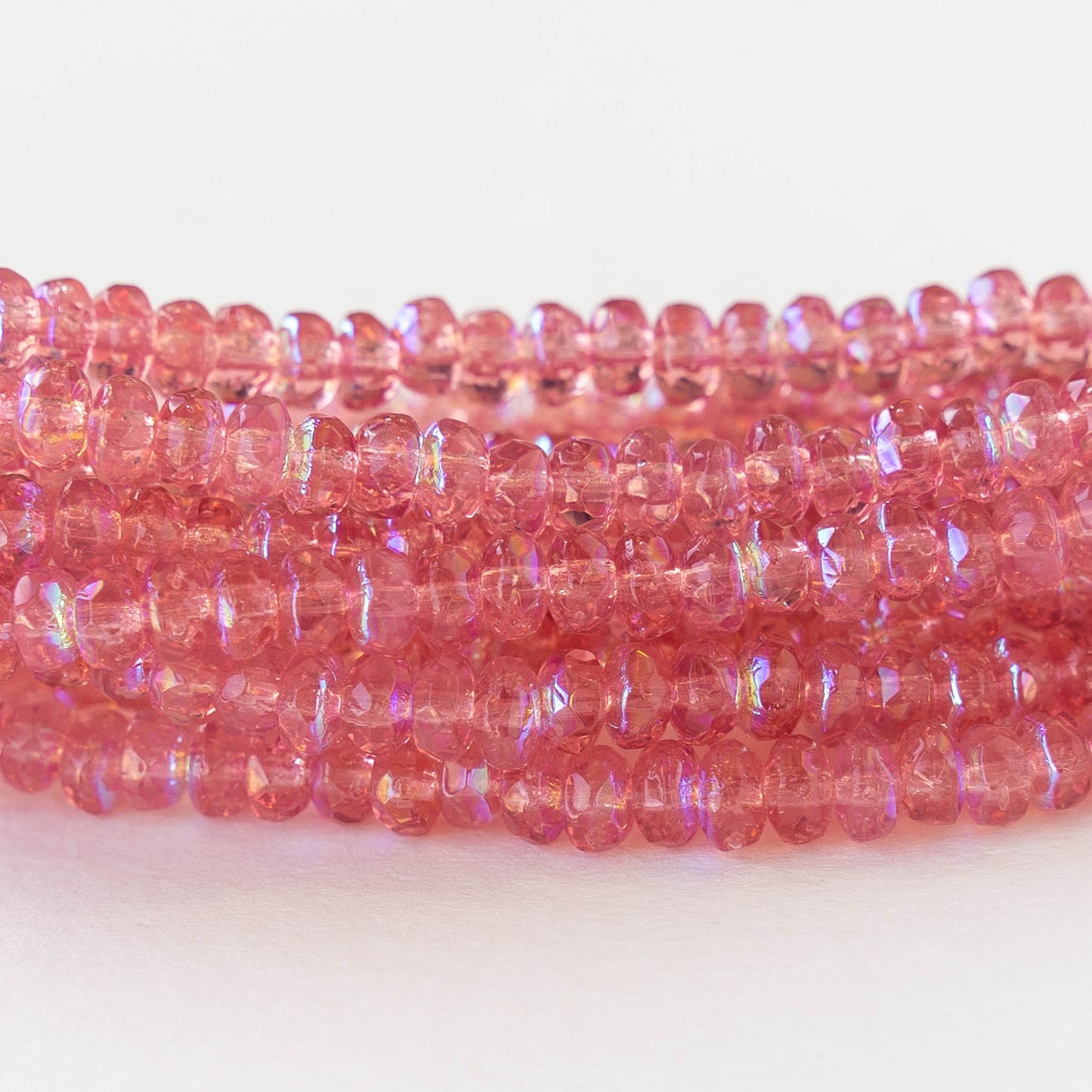 4mm Faceted Rondelle Beads - Light Pink AB - 50 beads