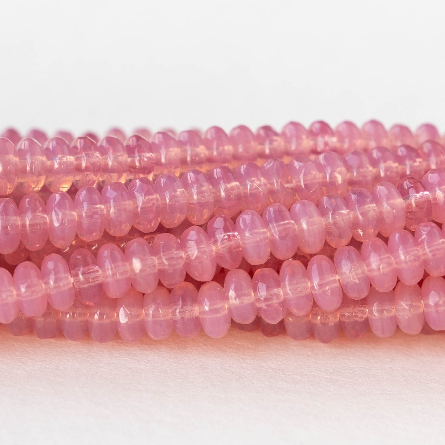 4mm Glass Rondelle Beads - Opaline Pink - 50 Beads