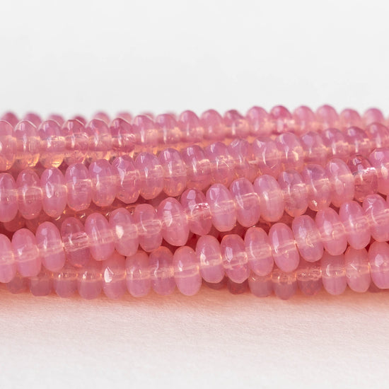 4mm Glass Rondelle Beads - Opaline Pink - 50 Beads