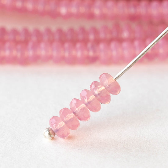 4mm Glass Rondelle Beads - Opaline Pink - 50 Beads