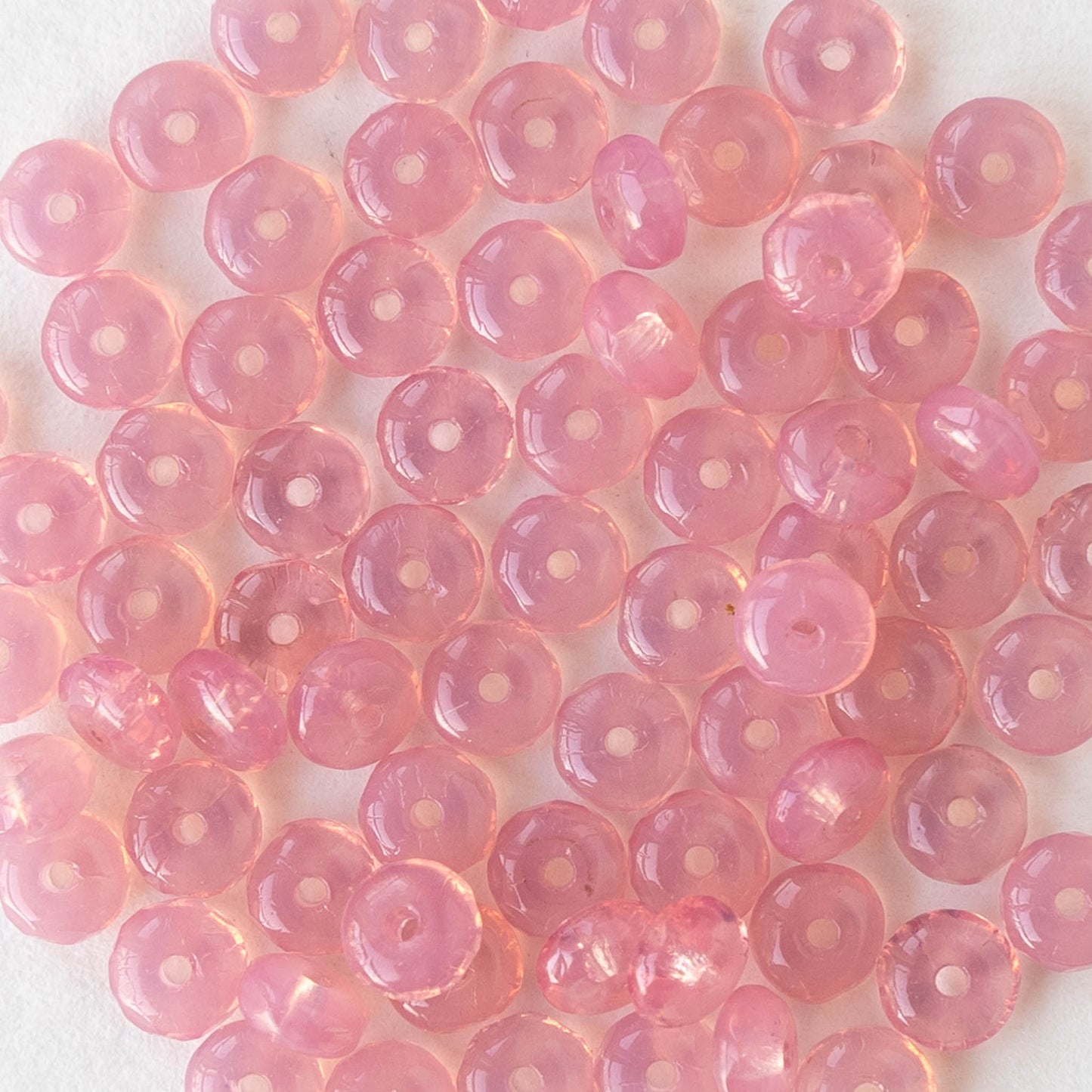 4mm Glass Rondelle Beads - Opaline Pink - 50 Beads