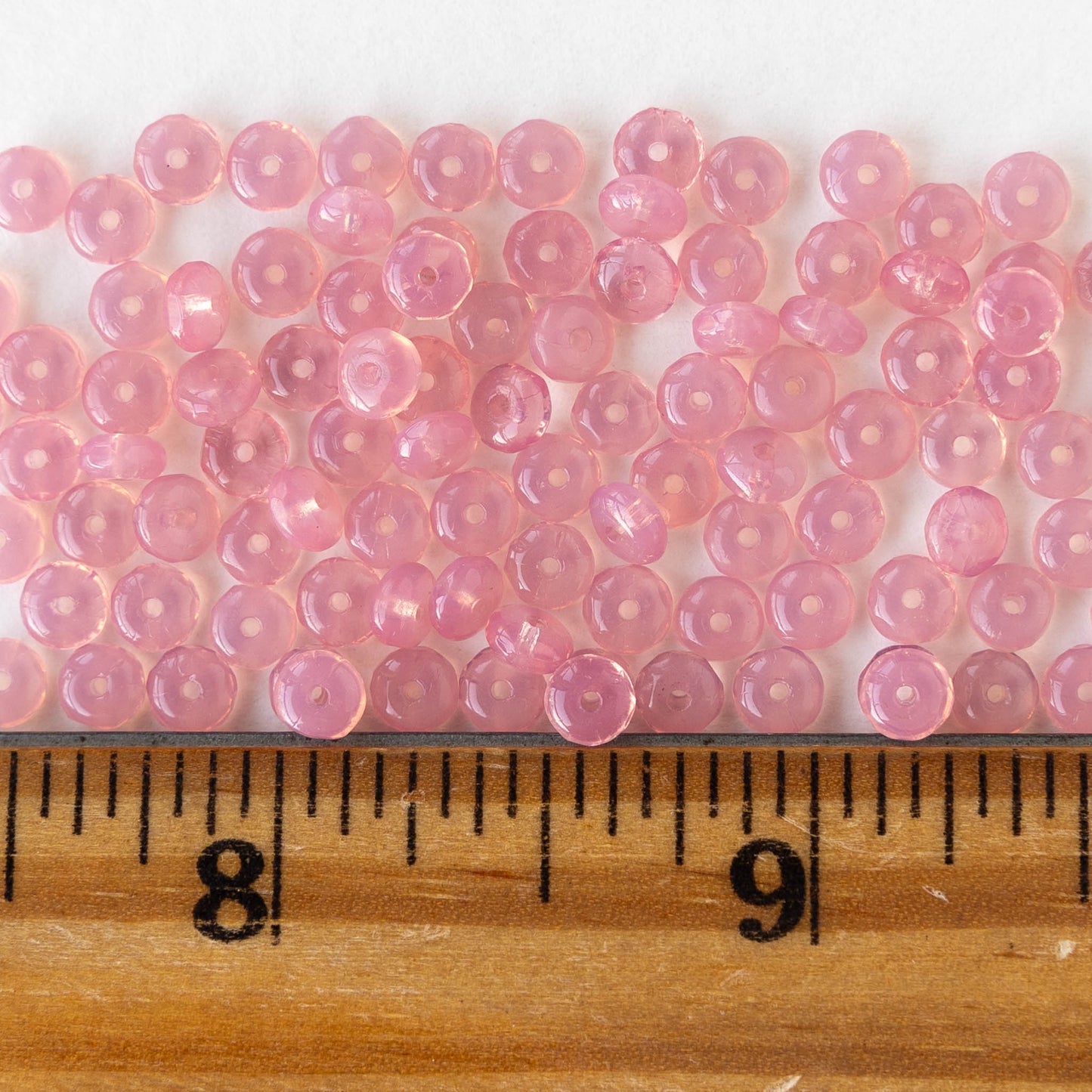 4mm Glass Rondelle Beads - Opaline Pink - 50 Beads