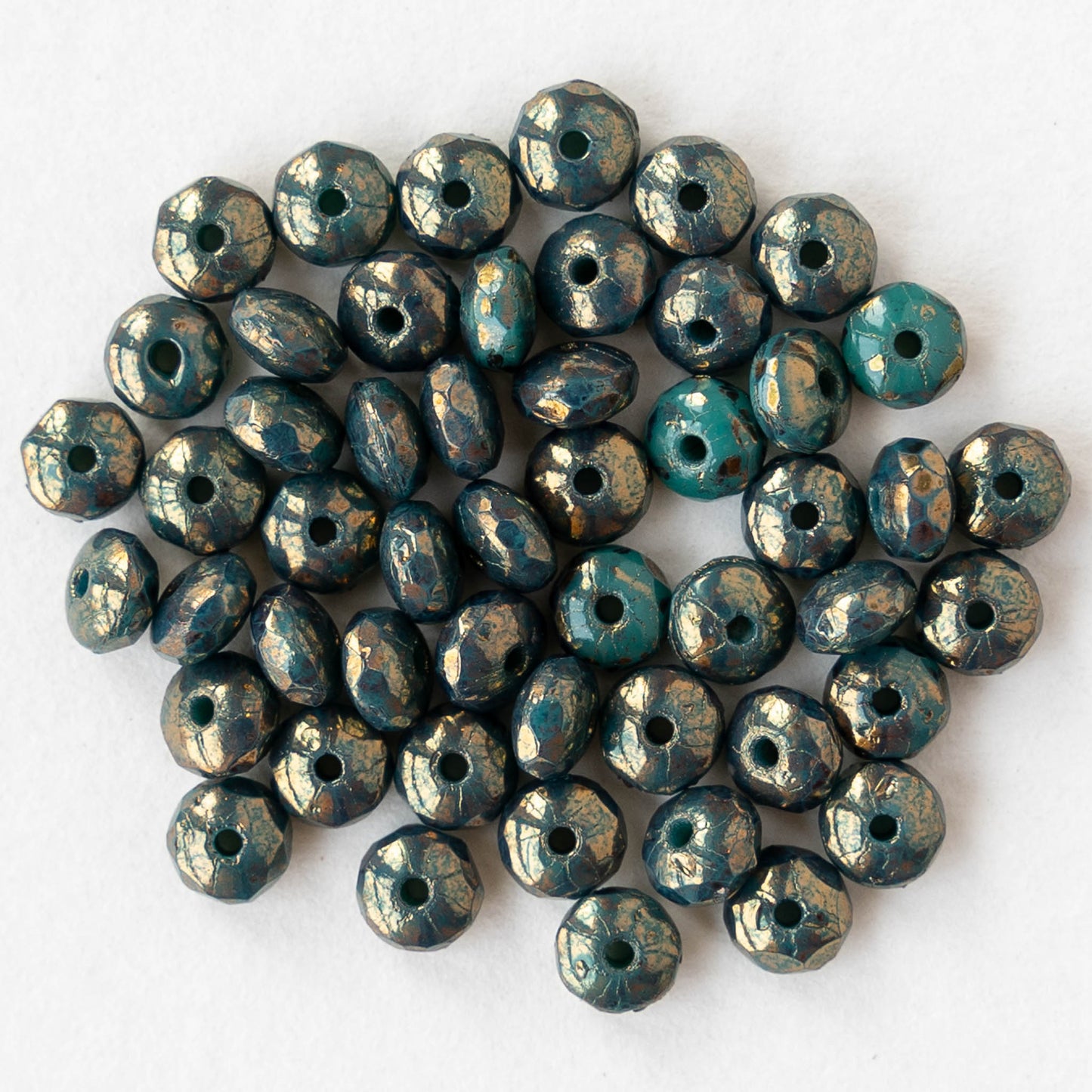 2x4mm Faceted Glass Rondelle Beads - Opaque Teal Gold Luster - 50 beads