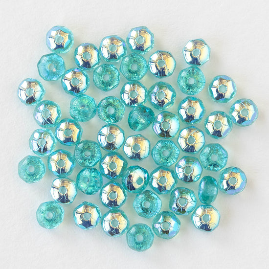 4mm Faceted Rondelle Beads - Seafoam AB - 50 beads