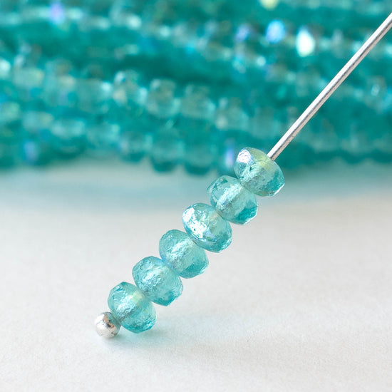 4mm Faceted Rondelle Beads - Etched Seafoam AB - 50 beads