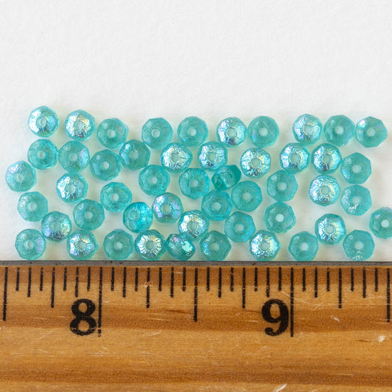 4mm Faceted Rondelle Beads - Etched Seafoam AB - 50 beads