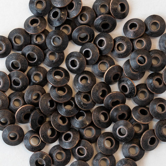 5mm Brass Flying Saucer Disk Beads - Black - 50 Beads