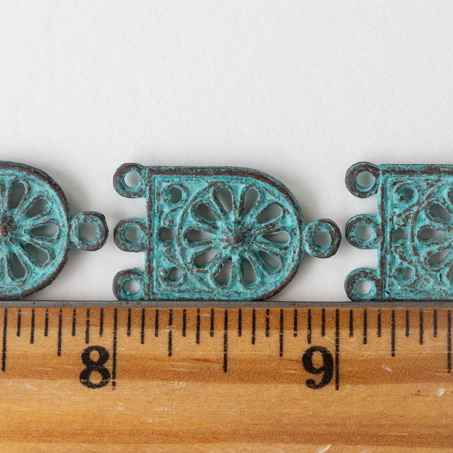 3 Hole Connectors - Verde Gris Patina - 4 pieces