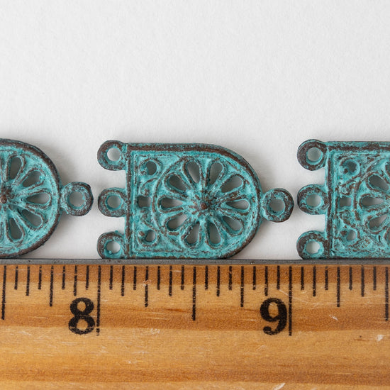 3 Hole Connectors - Verde Gris Patina - 4 pieces