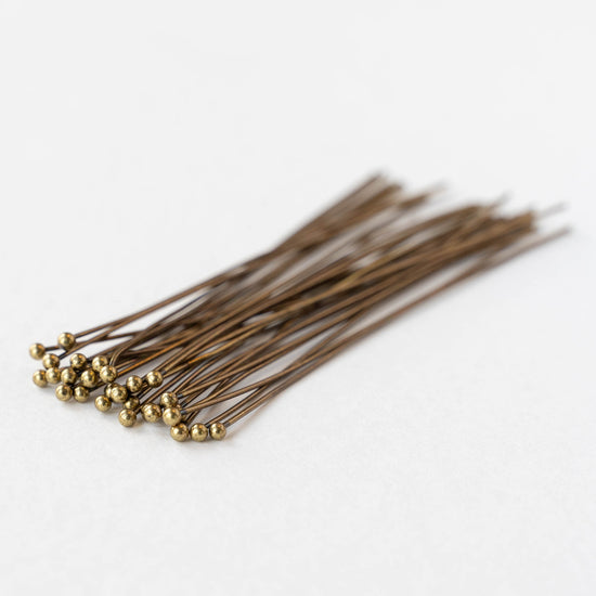 Ball Tip Headpins - 3 inches Long - Antiqued Brass - 20