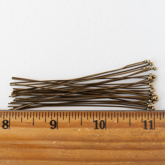 Ball Tip Headpins - 3 inches Long - Antiqued Brass - 20