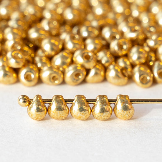 3.4mm Glass Teardrop Beads - Galvanized Gold Finish - 10 grams