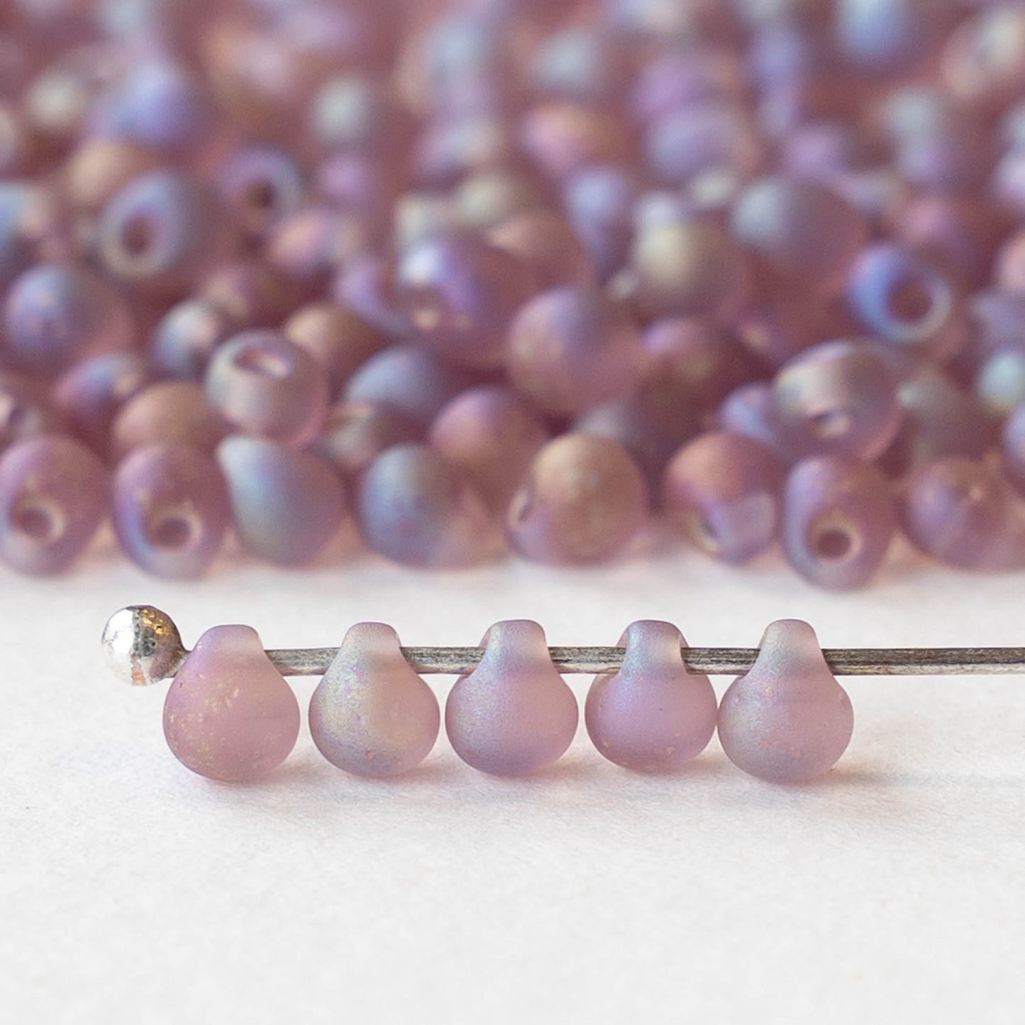 3.4mm Glass Magatama Teardrop Beads - Matte Amethyst AB - 20 grams