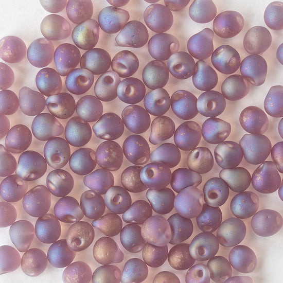 3.4mm Glass Magatama Teardrop Beads - Matte Amethyst AB - 20 grams