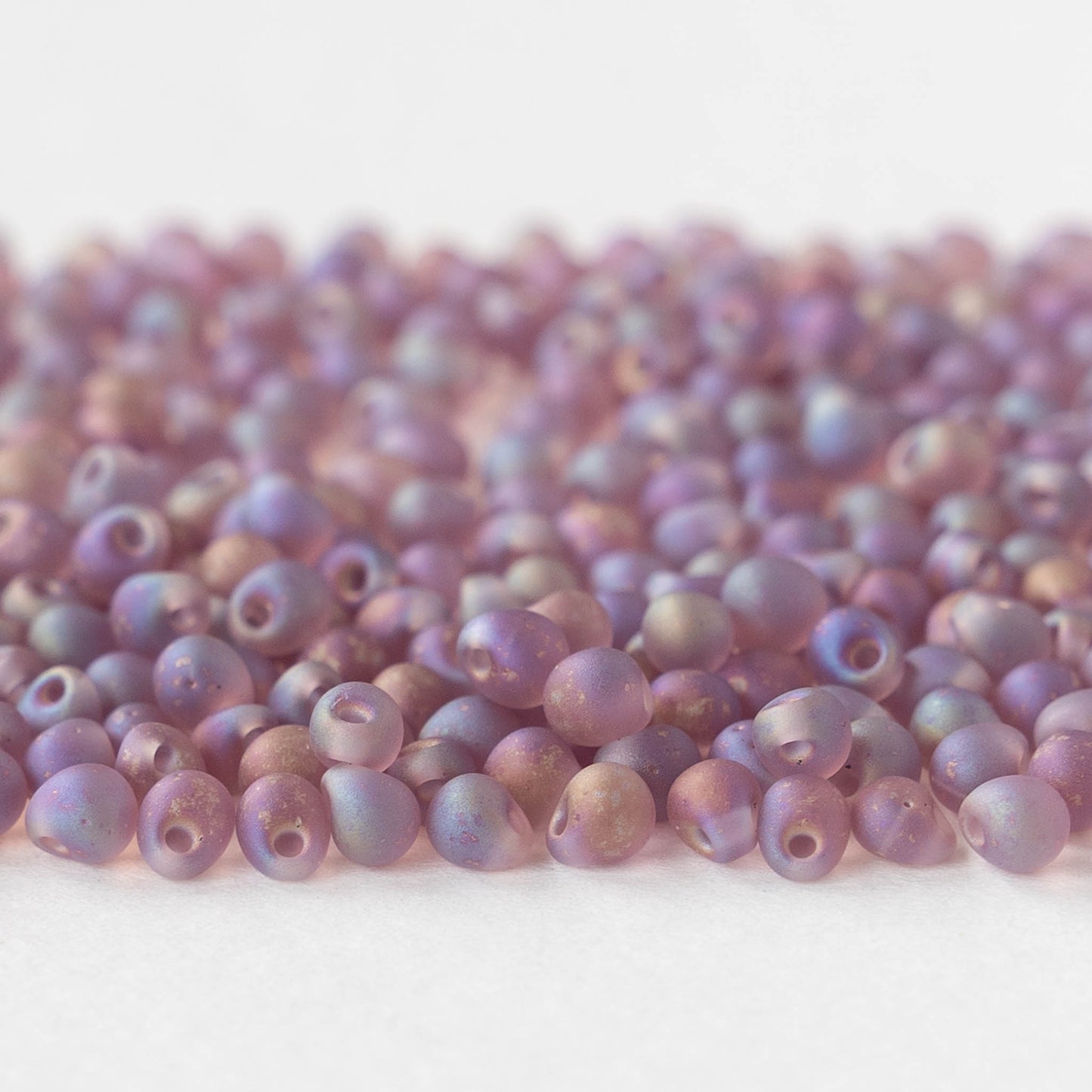 3.4mm Glass Magatama Teardrop Beads - Matte Amethyst AB - 20 grams
