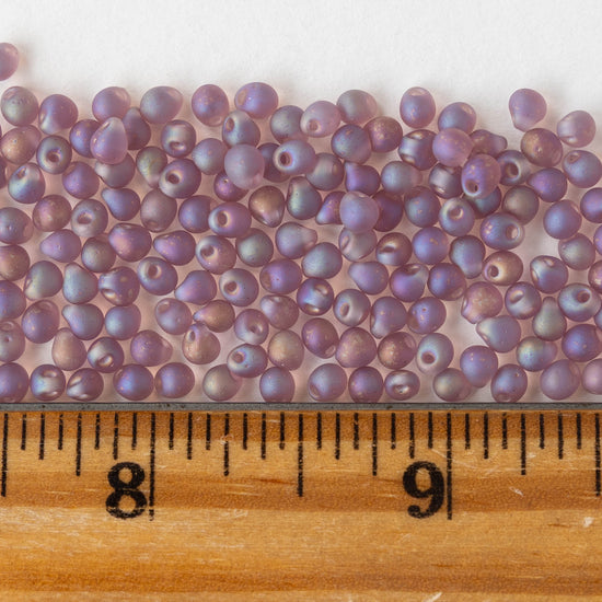 3.4mm Glass Magatama Teardrop Beads - Matte Amethyst AB - 20 grams