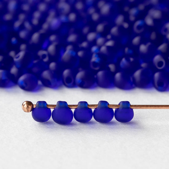 3.4mm Glass Magatama Teardrop Beads - Matte Cobalt Blue - 20 grams