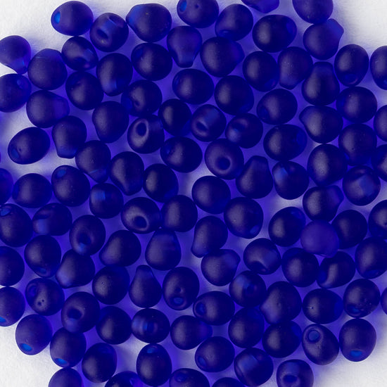 3.4mm Glass Magatama Teardrop Beads - Matte Cobalt Blue - 20 grams