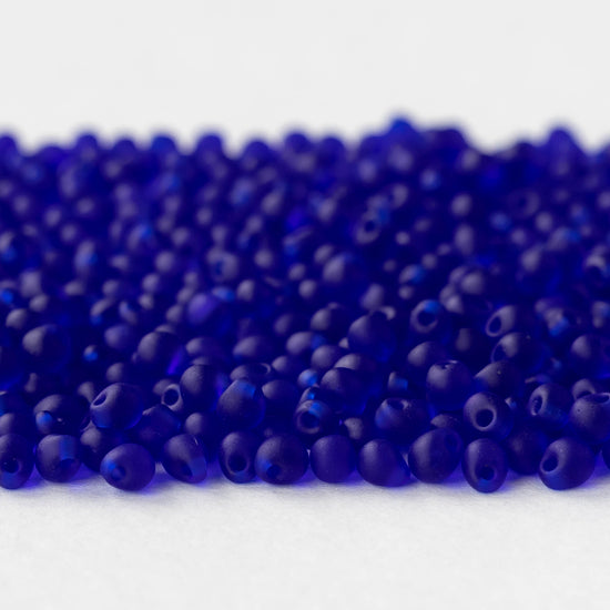 3.4mm Glass Magatama Teardrop Beads - Matte Cobalt Blue - 20 grams