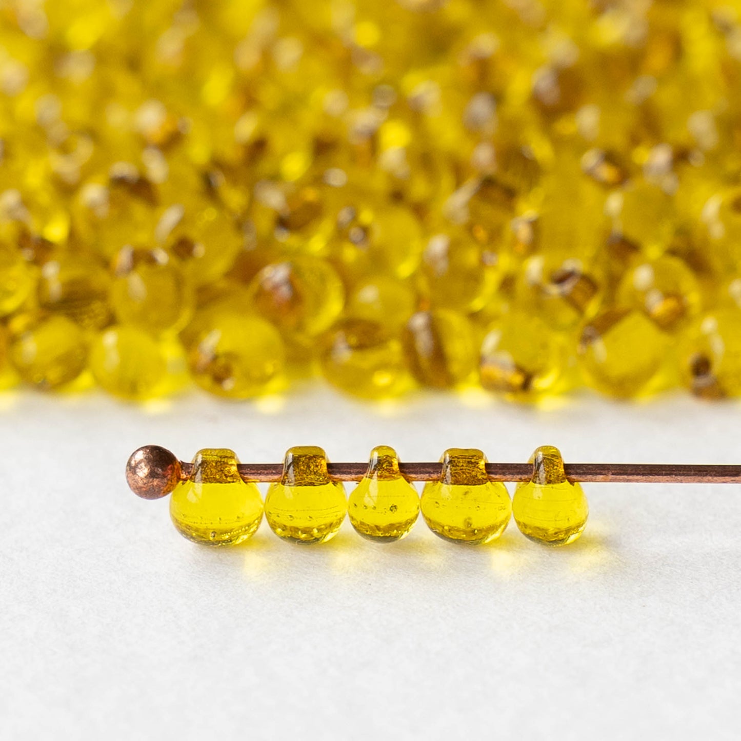 3.4mm Glass Magatama Teardrop Beads - Gold Lined Yellow - 10 or 20 grams