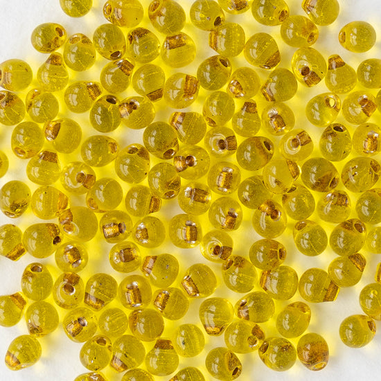 3.4mm Glass Magatama Teardrop Beads - Gold Lined Yellow - 10 or 20 grams