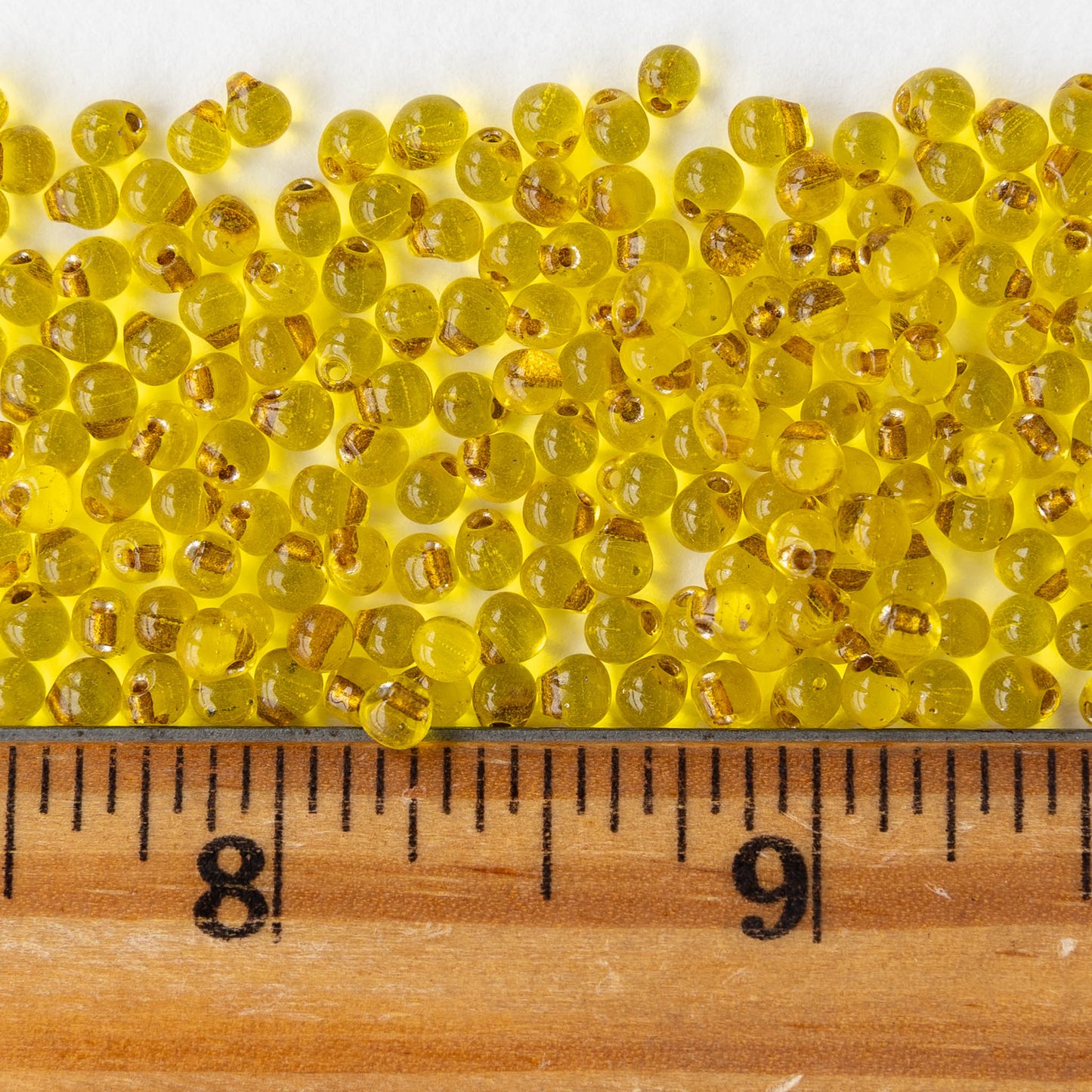 3.4mm Glass Magatama Teardrop Beads - Gold Lined Yellow - 10 or 20 grams