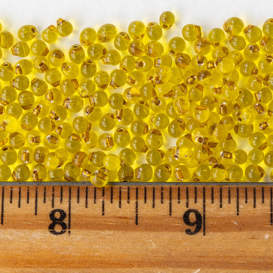 3.4mm Glass Magatama Teardrop Beads - Gold Lined Yellow - 10 or 20 grams