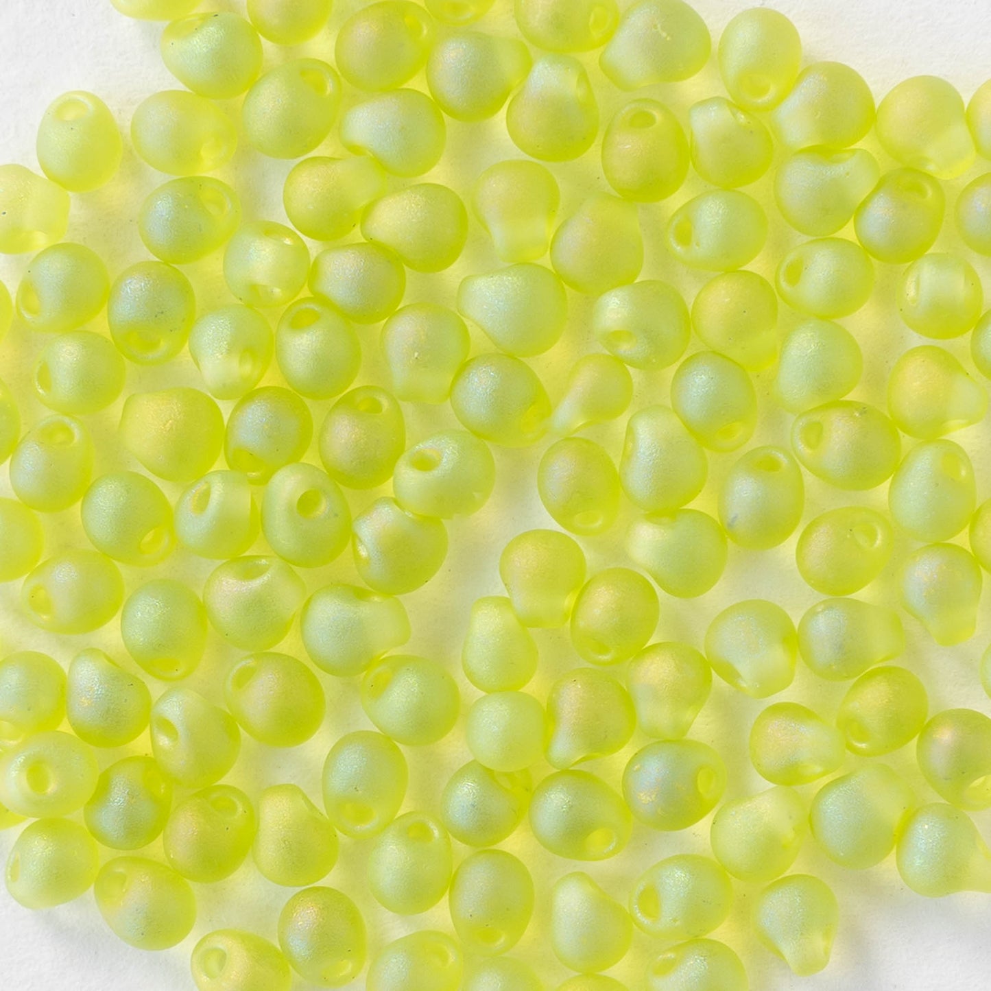 3.4mm Glass Magatama Teardrop Beads - Matte Yellow Green AB - 20 grams