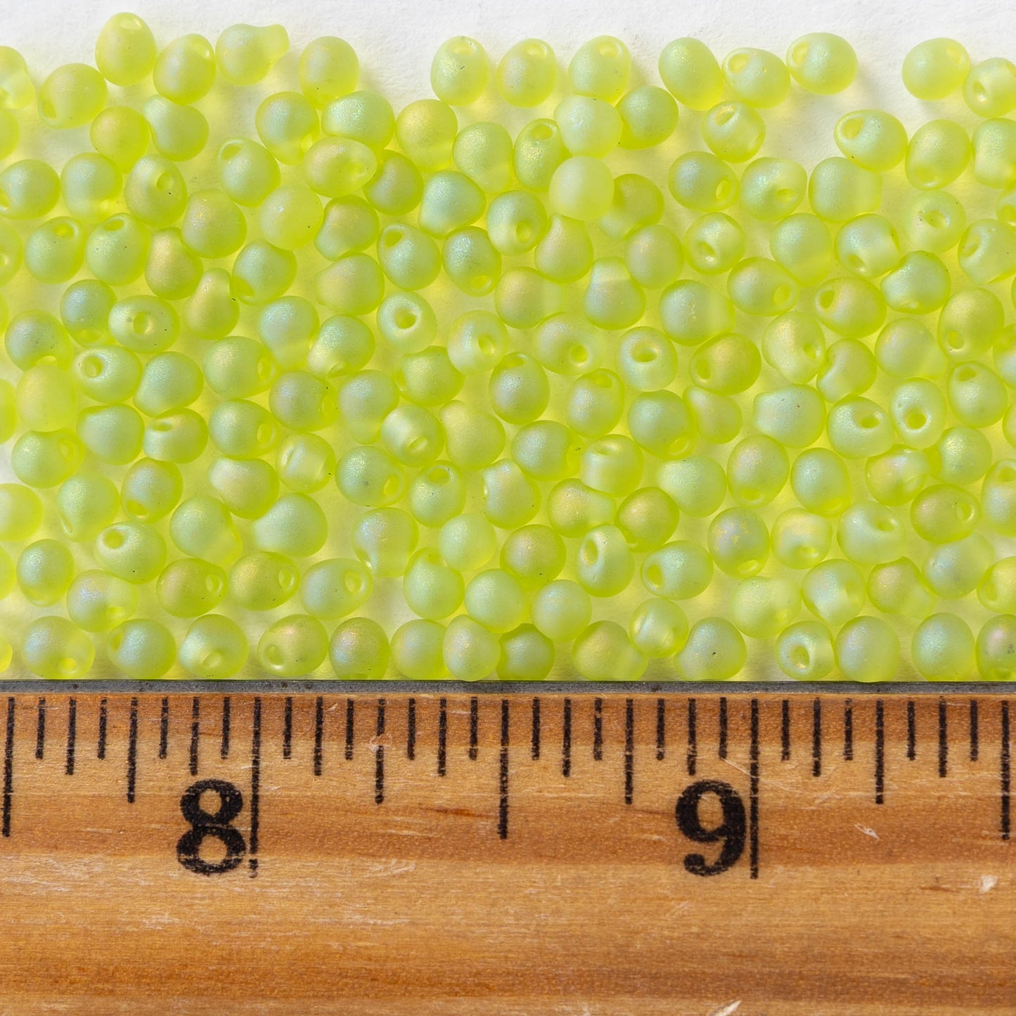 3.4mm Glass Magatama Teardrop Beads - Matte Yellow Green AB - 20 grams