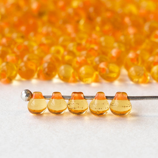 3.4mm Glass Magatama Teardrop Beads - Light Orange - 20 grams