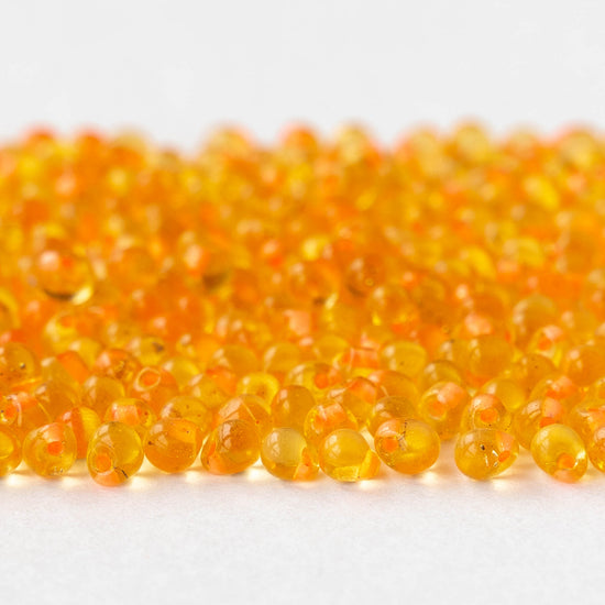 3.4mm Glass Magatama Teardrop Beads - Light Orange - 20 grams
