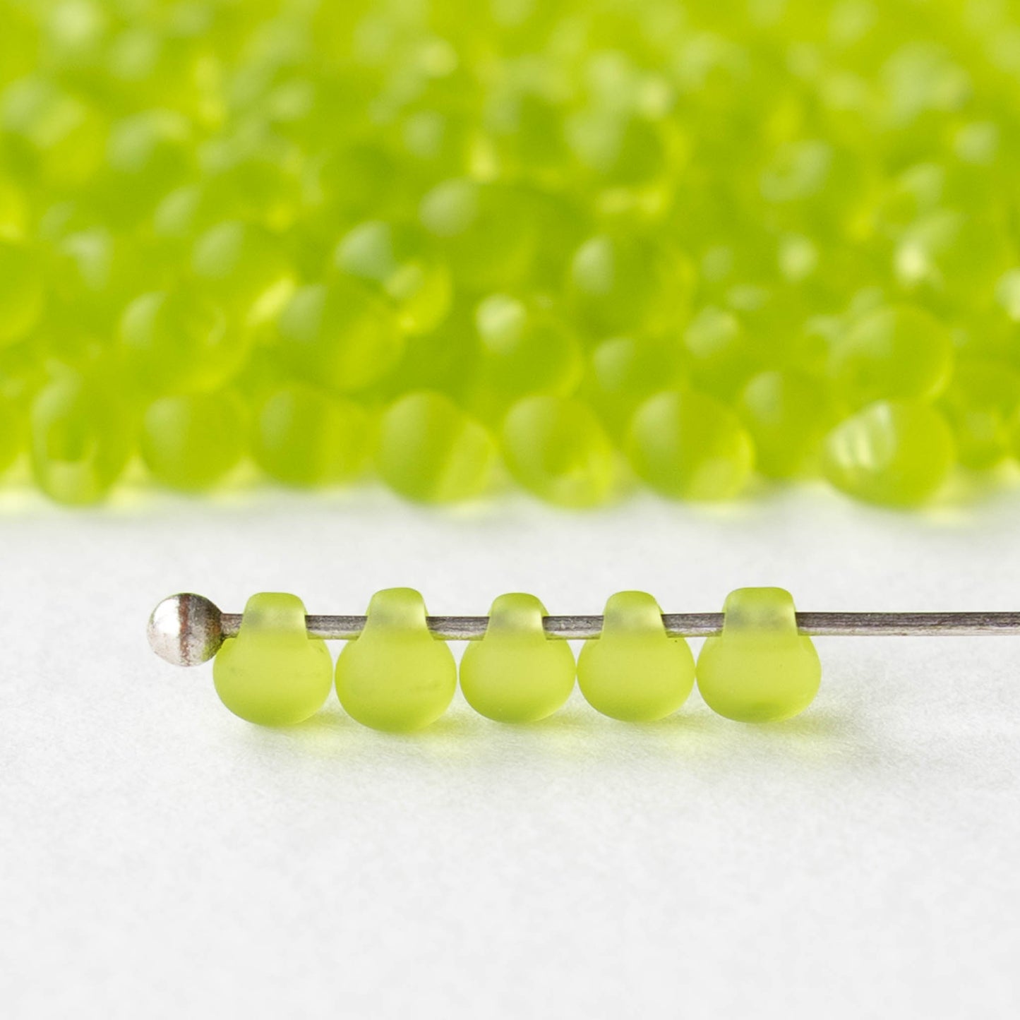3.4mm Glass Magatama Teardrop Beads - Matte Lime Green - 20 grams