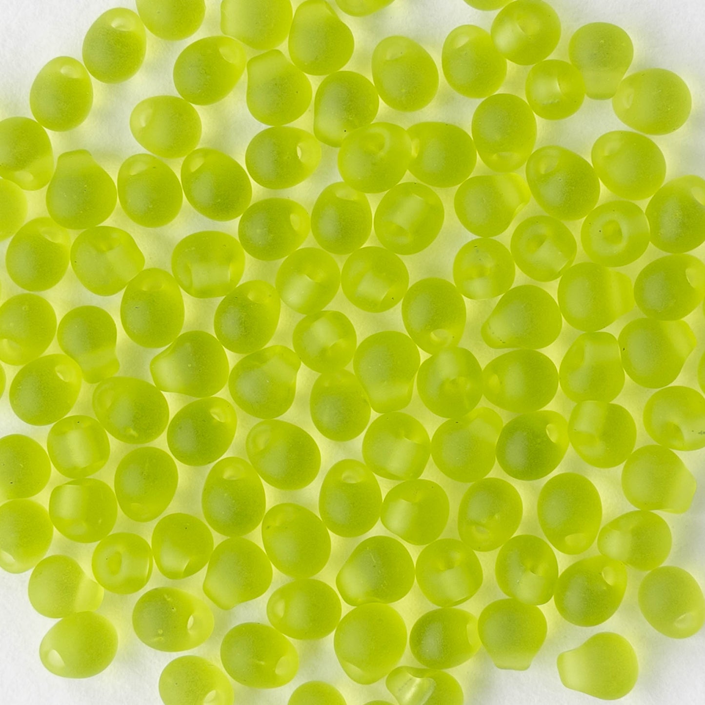 3.4mm Glass Magatama Teardrop Beads - Matte Lime Green - 20 grams