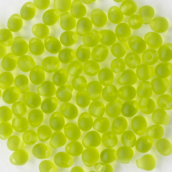 3.4mm Glass Magatama Teardrop Beads - Matte Lime Green - 20 grams