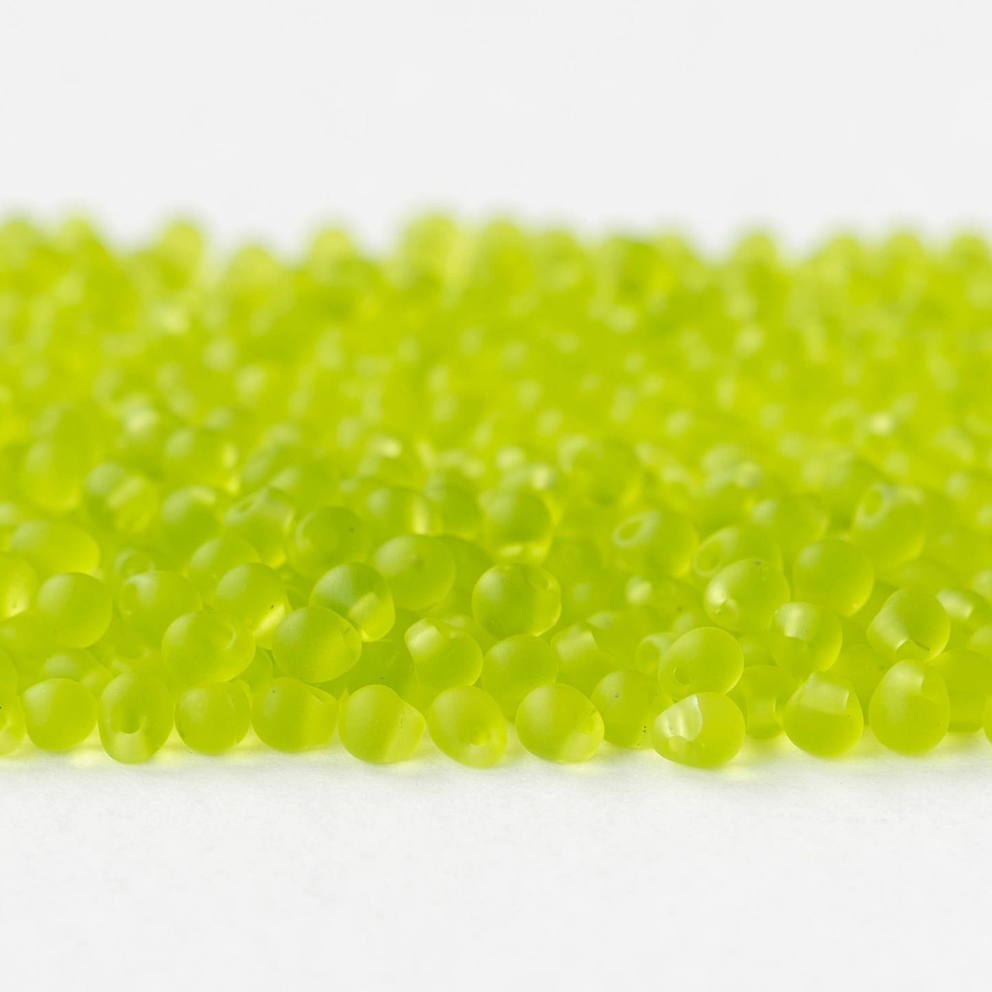 3.4mm Glass Magatama Teardrop Beads - Matte Lime Green - 20 grams