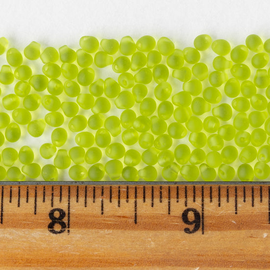 3.4mm Glass Magatama Teardrop Beads - Matte Lime Green - 20 grams