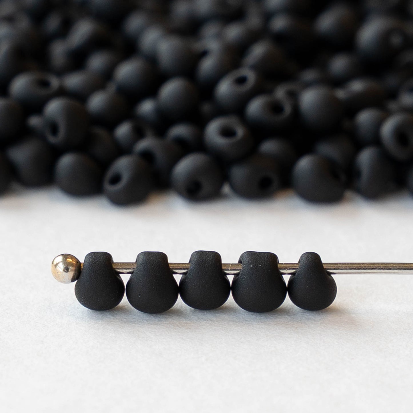 3.4mm Glass Magatama Teardrop Beads - Matte Black - 20 grams