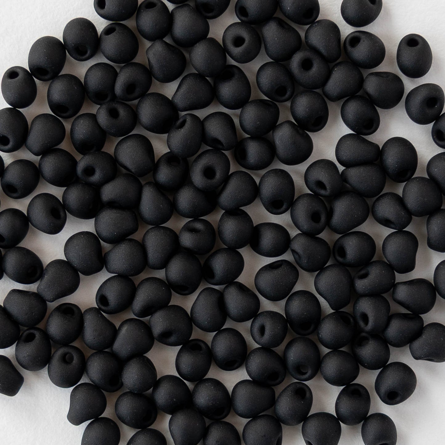 3.4mm Glass Magatama Teardrop Beads - Matte Black - 20 grams