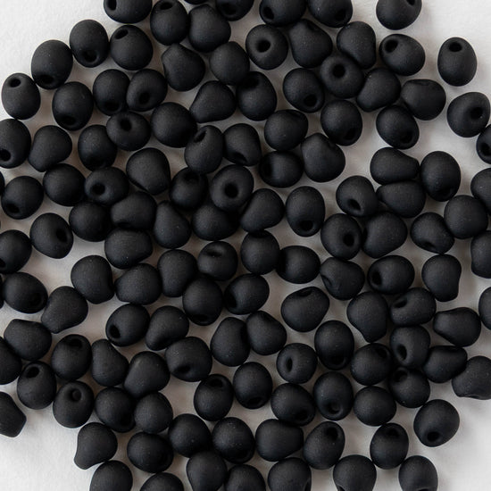 3.4mm Glass Magatama Teardrop Beads - Matte Black - 20 grams
