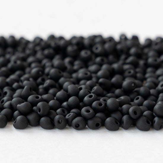 3.4mm Glass Magatama Teardrop Beads - Matte Black - 20 grams