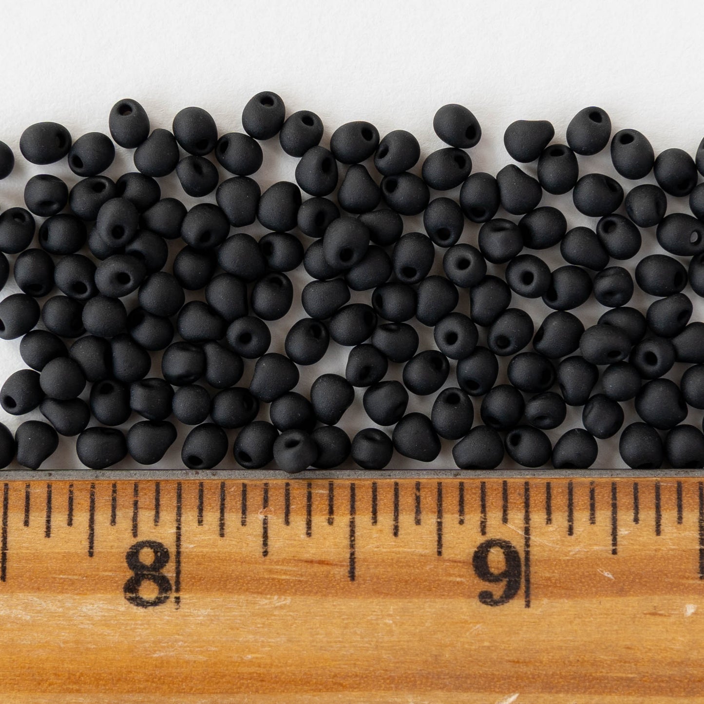 3.4mm Glass Magatama Teardrop Beads - Matte Black - 20 grams