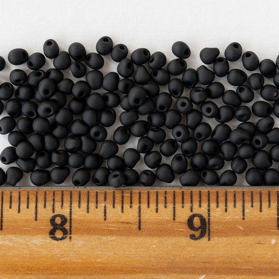 3.4mm Glass Magatama Teardrop Beads - Matte Black - 20 grams
