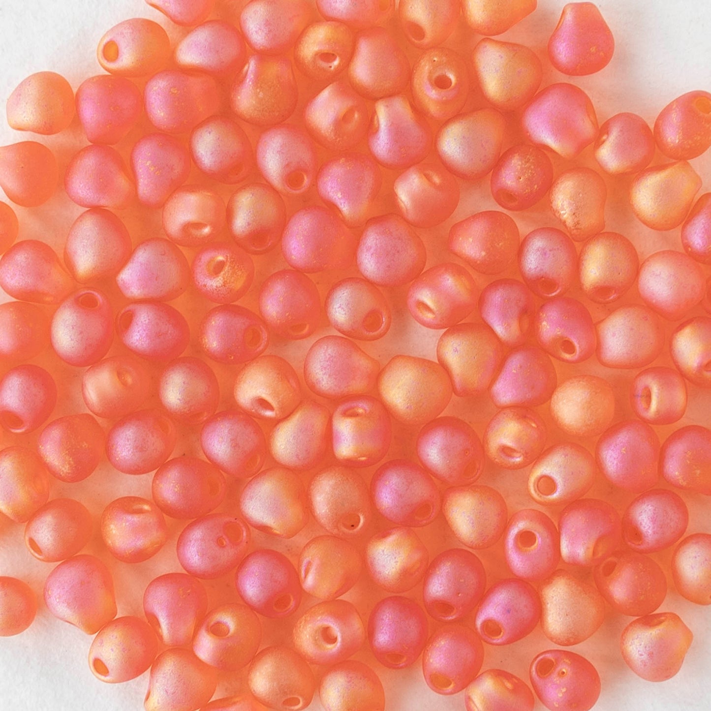 3.4mm Glass Magatama Teardrop Beads - Orange Pink AB Matte - 20 grams