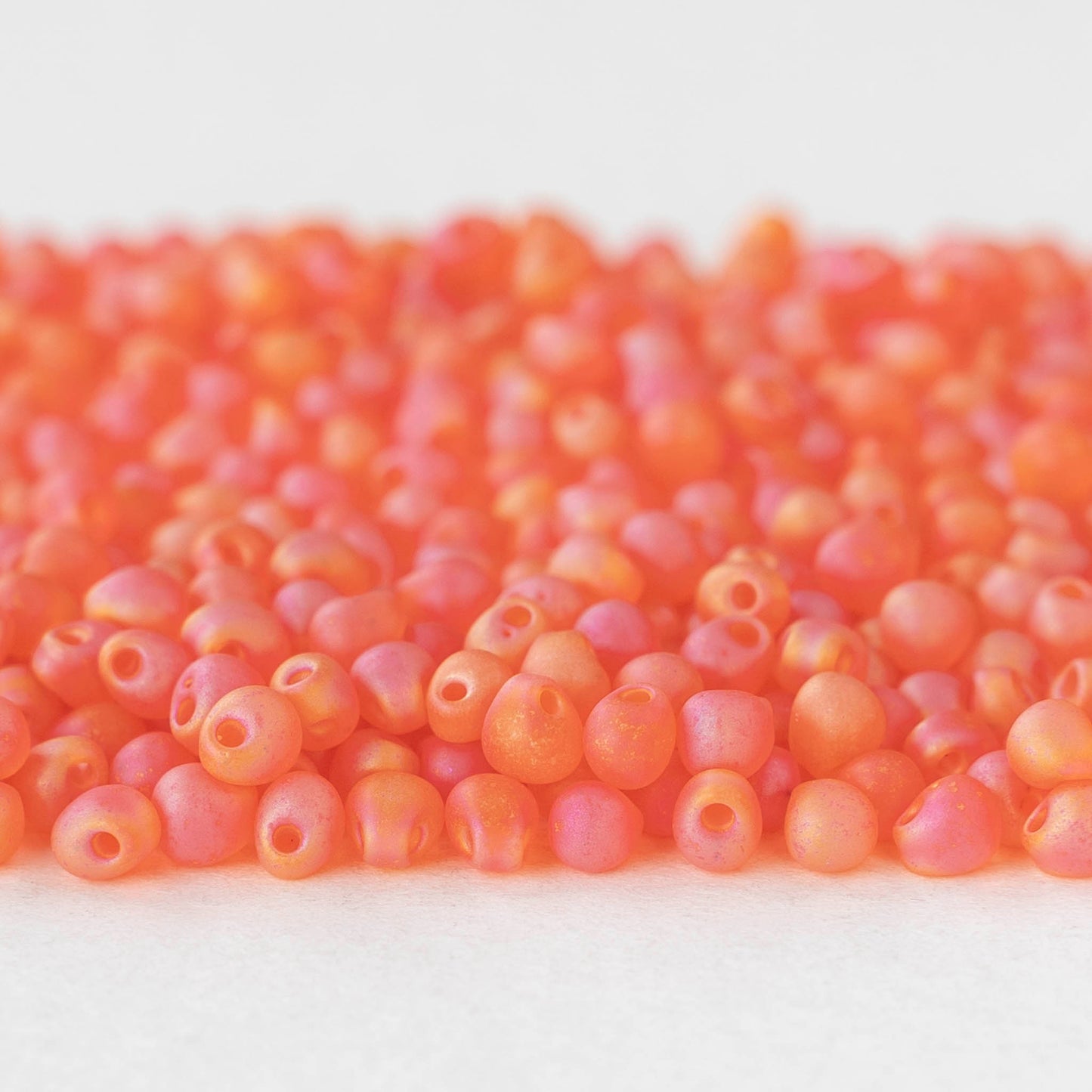 3.4mm Glass Magatama Teardrop Beads - Orange Pink AB Matte - 20 grams
