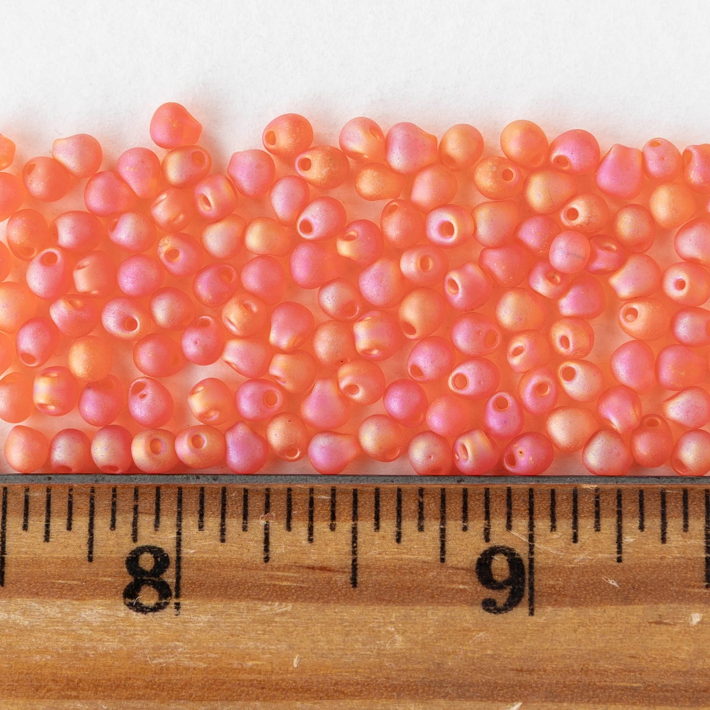 3.4mm Glass Magatama Teardrop Beads - Orange Pink AB Matte - 20 grams