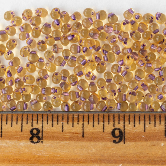 3.4mm Glass Magatama Teardrop Beads - Purple Lined Amber - 10 or 20 grams
